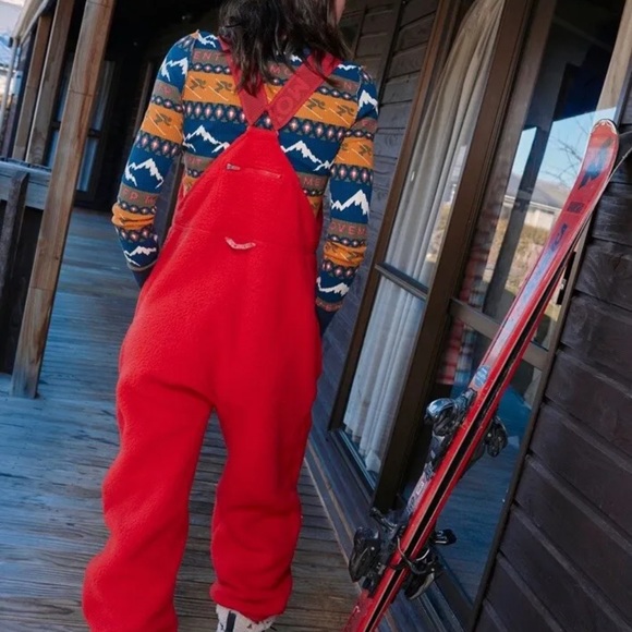 Free People Movement Hit The Slopes Salopette Fleece Adjustable  Cherry Crush - Picture 4 of 7